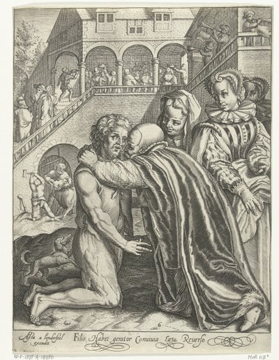 Návrat marnotratného syna Filio habet conuiuia laeta Reuerso (název na objektu) Příběh marnotratného syna (název série) od Nicolaes de Bruyn