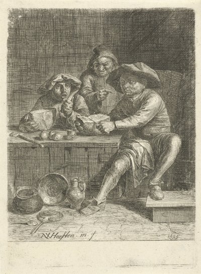Farmáři u stolu s chlebem od Nicolaes van Haeften