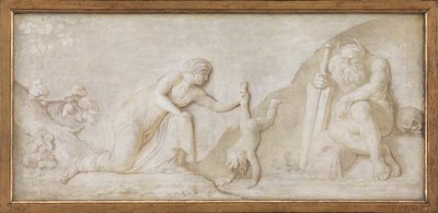 Thetis ponořuje svého malého syna Achilla do řeky Styx, aby se stal nezranitelným od Nicolai Abildgaard