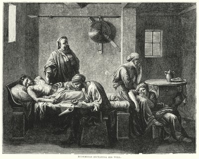 Eudemidas diktuje svou vůli (rytina) od Nicolas (after) Poussin