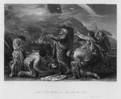 Noemova oběť, Genesis VIII, 20 (rytina) od Nicolas (after) Poussin