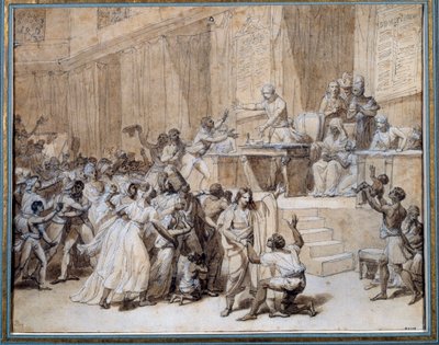 Francouzská revoluce: Národní konvent nařizuje zrušení otroctví v koloniích dne 4. 2. 1794 (16 Pluviose An II) v Paříži. Kresba tuší od Nicolase Andre Monsiau (1754-1837) Sun. 0,26x0,33 m Paříž, Musee Carnavalet od Nicolas Andre Monsiau