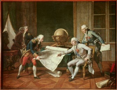 Francouzský král Ludvík XVI. (1754-1793) dává pokyny kapitánu Jean-Francois Galaupovi, hraběti z La Perouse (Jean Francois Laperouse od Nicolas Andre Monsiau