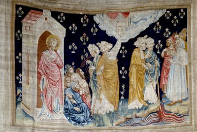 Vising of Revelation (1373 -1383), n. 28: zázrak. Boží služebníci a proroci Fidele se dívají na řeku proměněnou v krev. Tapiserie od Nicolase Bataille (1330-1405) od Nicolas Bataille