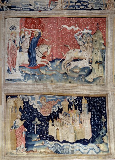 Vising of the Revelation (1373-1383), n. 69: sloveso Boží načítá Bety. N. 73: Svaté město neboli Nový Jeruzalém. Tapiserie od Nicolase Bataille (1330-1405) od Nicolas Bataille