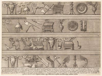 Zrcadlo římské velkoleposti: obětní nástroje založené na starověkém reliéfu Sc..., ca. 1550-75. od Nicolas Beatrizet.