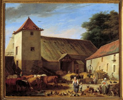 Farm Court Painting od Nicolase Lepicieho (1735-1784) 1784 Ne. 0,64x0,77 m Pařížské musee du Louvre od Nicolas-Bernard Lepicie