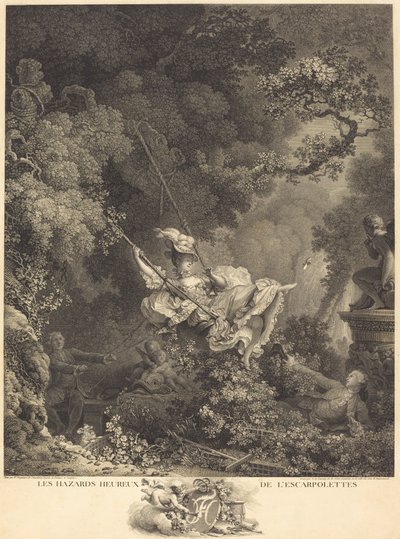 Šťastná nebezpečí Escarpolette od Nicolas Delaunay after Jean Honoré Fragonard