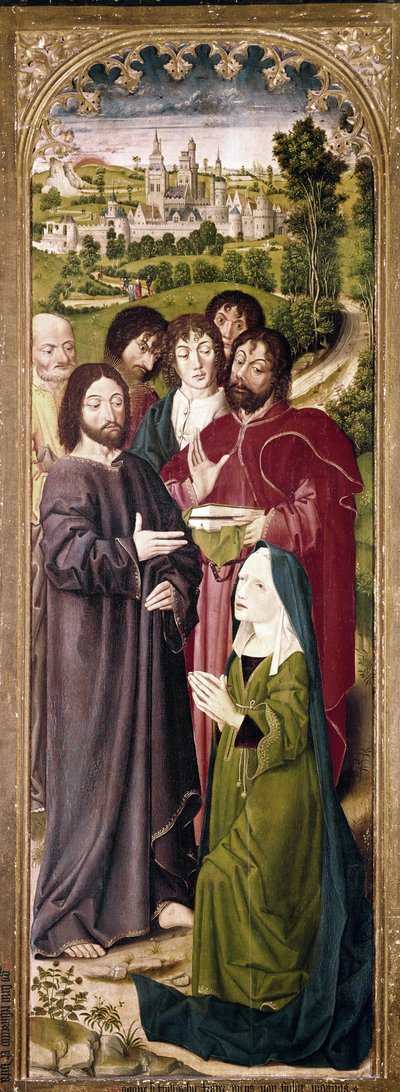 Vzkříšení Lazara: Marta před Kristem (detail levého panelu) (tempera na panelu od Nicolas Froment