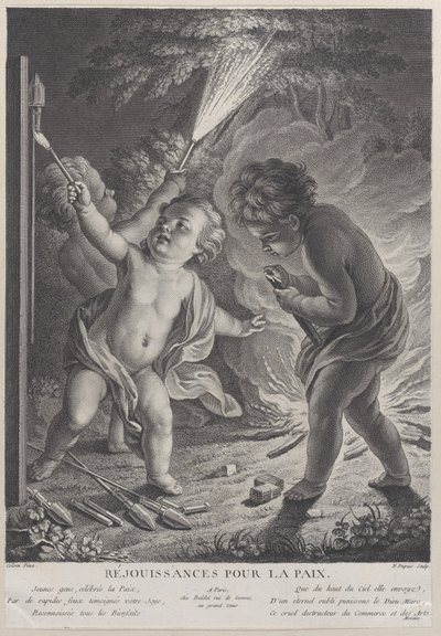 Celebrating Peace Celebrating Peace, tři putti s ohňostrojem, 1745-71., 1745-71. od Nicolas Gabriel Dupuis