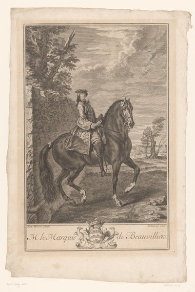 Jezdecký portrét Paula de Beauvilliers M. le Marquis de Beauvilliers (titul na předmětu) od Nicolas Gabriel Dupuis
