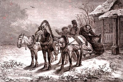 Rusko. Reléová stanice v roce 1865. Pošta.1865 (rytina) od Nicolas Gregorovitch Svertschkoff