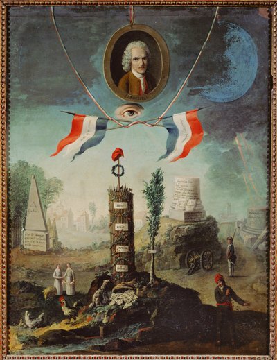 Alegorie Francouzské revoluce s portrétem Jeana-Jacquese Rousseaua a jakobínskou frygickou čepicí... od Nicolas Henri Jeaurat de Bertry