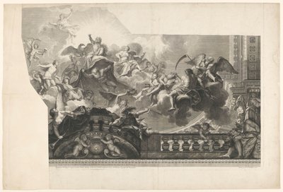 Stropní malba se shromážděním bohů (deska 2) Plafond du Milieu de la Grande Gallerie du Palais Royal (název na objektu) od Nicolas Henri Tardieu