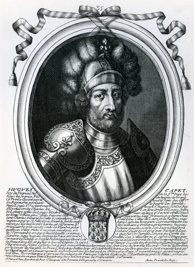Hugues I. Capet (941-96) francouzský král, od ‚Les Augustes Representations de tous les Rois de France od Pharamonda po Ludvíka XIV‘, Paříž, 1679 od Nicolas II de Larmessin