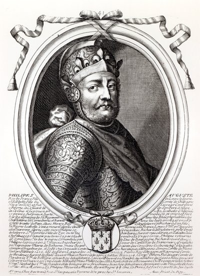 Filip August II. (1165-1223) francouzský král, od ‚Les Augustes Representations de tous les Rois de France od Pharamonda po Ludvíka XIV‘, Paříž, 1679 od Nicolas II de Larmessin