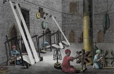 Interiér tkalcovské dílny, od Volume II Arts and Trades of 