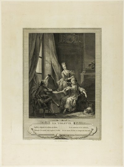 La Toilette, z Monument du Costume Physique et Moral de la fin du Dix-huitième siècle od Nicolas Joseph Voyez