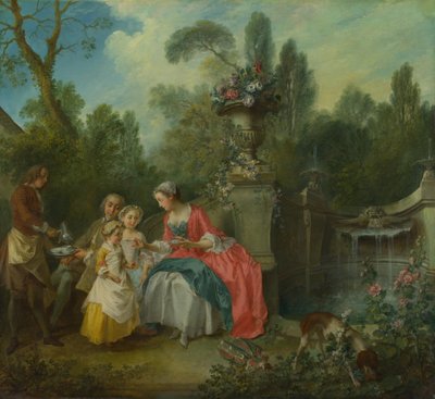 Dáma v zahradě pije kávu s dětmi, asi 1742 od Nicolas Lancret
