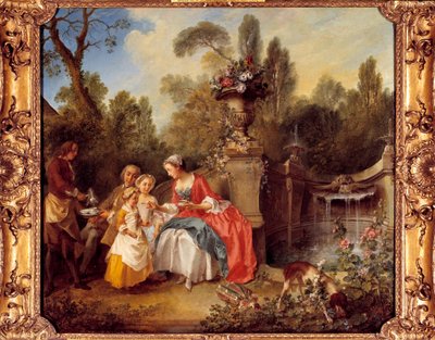 Žena v zahradě na kávě s dětmi nebo šálek čokolády Obraz Nicolase Lancreta (1690-1743) od Nicolas Lancret