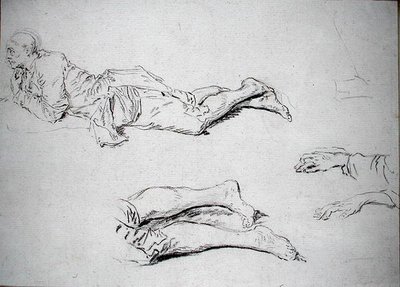 Studie muže ležícího na zemi (černá křída na papíře) od Nicolas Lancret
