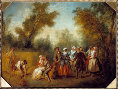 Letní country party scéna v době sklizně. Obraz Nicolase Lancreta (1690-1743) 18. století Sun. 0,69x0,89 m od Nicolas Lancret