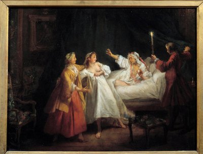 Příběhy Jean de La Fontaine: Gaskoňský potrestaný obraz na mědi od Nicolase Lancreta (1690-1743) Sun. 0,28 x 0,36 m od Nicolas Lancret