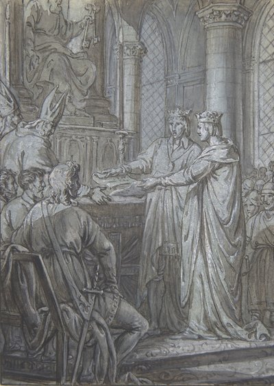 Ludvík III. a Carloman dávají biskupům Království ujištění o jejich věrnosti v roce 882, ca. 1791. od Nicolas Lejeune