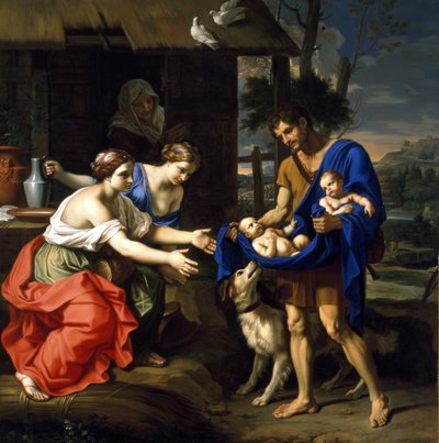Pastýř Faustulus přivádí Romula a Rema své ženě od Nicolas Mignard