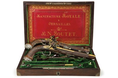 Pár stříbrných kulových pistolí s křesadlovým zámkem, Versailles od Nicolas Noel Boutet
