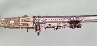 Pár prezentačních pistolí s křesadlovými zámky a stříbrnými nástavci, které Napoleon I. tradičně věnoval svému bratrovi Josefu Bonapartovi při příležitosti získání španělské koruny, pravděpodobně v roce 1808. Vyrobil Nicholas Noel Boutet, Versailles. od Nicolas Noel Boutet