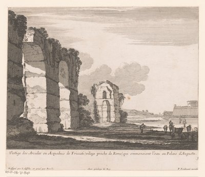 Krajina s ruinami a pastevci krav Vestige des Arcades ou Aqueducs de Friscati (...) (název na objektu) od Nicolas Perelle