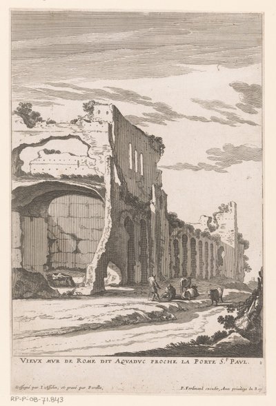 Ruiny akvaduktu v Římě Vieux Mur de Rome dit Aquaduc proche la Porte St. Paul (titul na objektu) od Nicolas Perelle