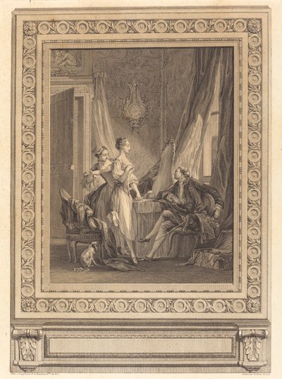 Záchod od Nicolas Ponce after Pierre Antoine Baudouin with border by Charles Nicolas Cochin II