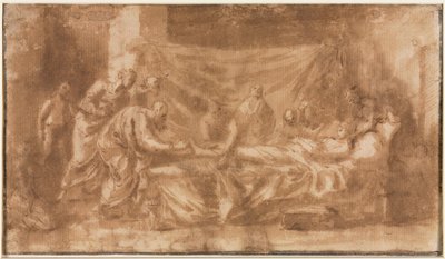 Extreme Unction recto, Three Heads and Other Sketches verso, 1643-1644. od Nicolas Poussin