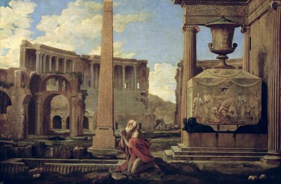 Poustevník mezi ruinami od Nicolas Poussin