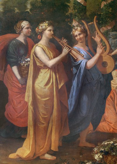 Hymenaios převlečený za ženu při obětování Priapusovi, detail hudebníků, c.1634-38 od Nicolas Poussin
