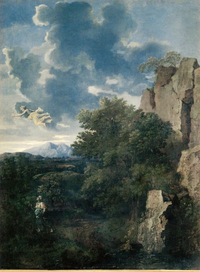 Krajina s Hagar a andělem (malba na plátně) od Nicolas Poussin