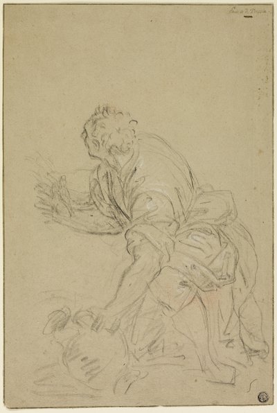 Klečící muž s džbánem (recto); stojící muž (verso) od Nicolas Poussin