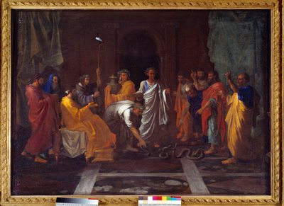Mojžíš mění Áronovu hůl v hada. Malba Nicolase Poussina od Nicolas Poussin