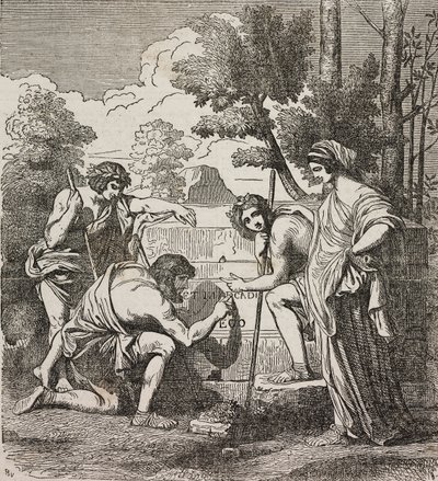 Pastýři z Arkádie, podle malby Nicolase Poussina, ilustrace z Universal Theatre, Encyklopedická a scénografická sbírka, č. 512, 4. května od Nicolas Poussin