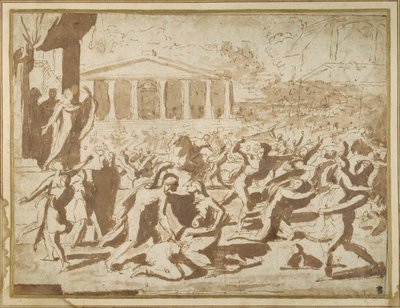 Studie o únosu sabinských žen, kolem roku 1633 (inkoust a praní na papíře) od Nicolas Poussin
