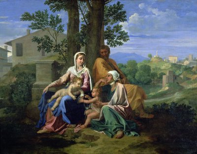 Svatá rodina s SS. Jana, Alžbětu a nemluvně Jana Křtitele od Nicolas Poussin