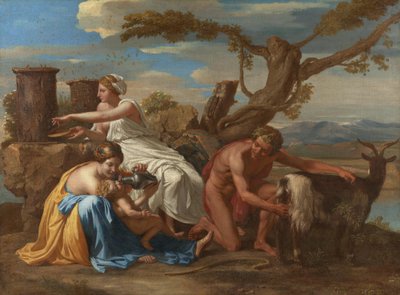Malý Jupiter kojený kozou Amaltheiou od Nicolas Poussin