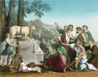 Uctívání Zlatého telete od Nicolas Poussin