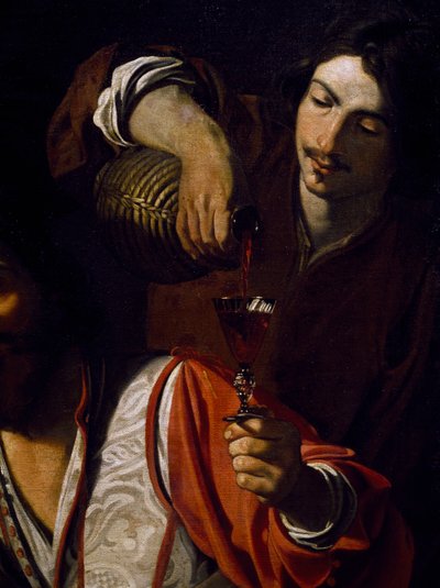 Sluha nalévající víno, detail Setkání pijáků, od Nicolase Tourniera (křtěn 1590-před 1639), olej na plátně od Nicolas Tournier