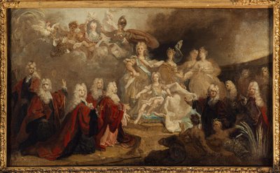Alegorie zasnoubení Ludvíka XV. se španělskou infantkou Marií Annou-Victoire (1722), v roce 1722 (olej na plátně) od Nicolas de (workshop) Largilliere