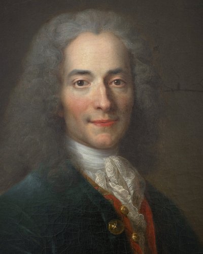 Voltaire [ve věku 24 let ()], detail od Nicolas de Largillière