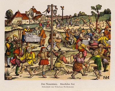 Nosní tanec na venkovském festivalu (color litho) od Nicolaus Meldemann