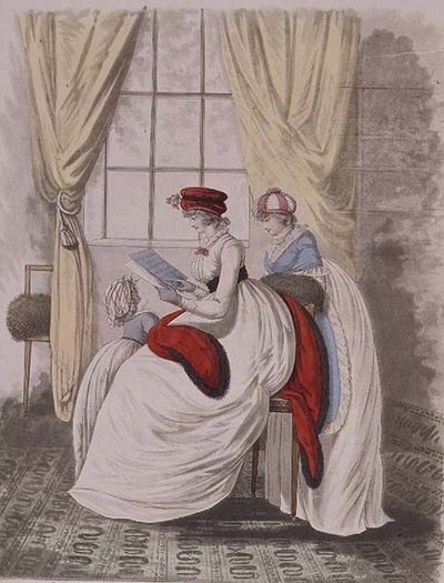 Ranní šaty z „Galerie módy“ Nikolause Heideloffa, svazek II, leden 1799 (tisk) od Nicolaus von Heideloff